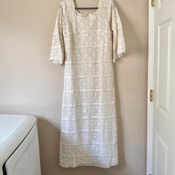 Xavier Dresses & Skirts - Vintage Mexican Crochet Wedding Dress Medium Cotton 60 70 bell flare bridal